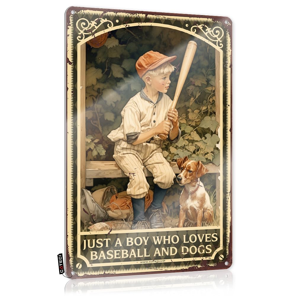 Mwfkkaddb Boys Colour Decaor Sign Just A Who Loves Baseball And Dogs Tin Sign Mental Health Office Decorboho Art Wall Decorkitchen Accessories Decorgifts For Best Friend Cave Man Bar Metal Signs For Home Decor(20X30cm)