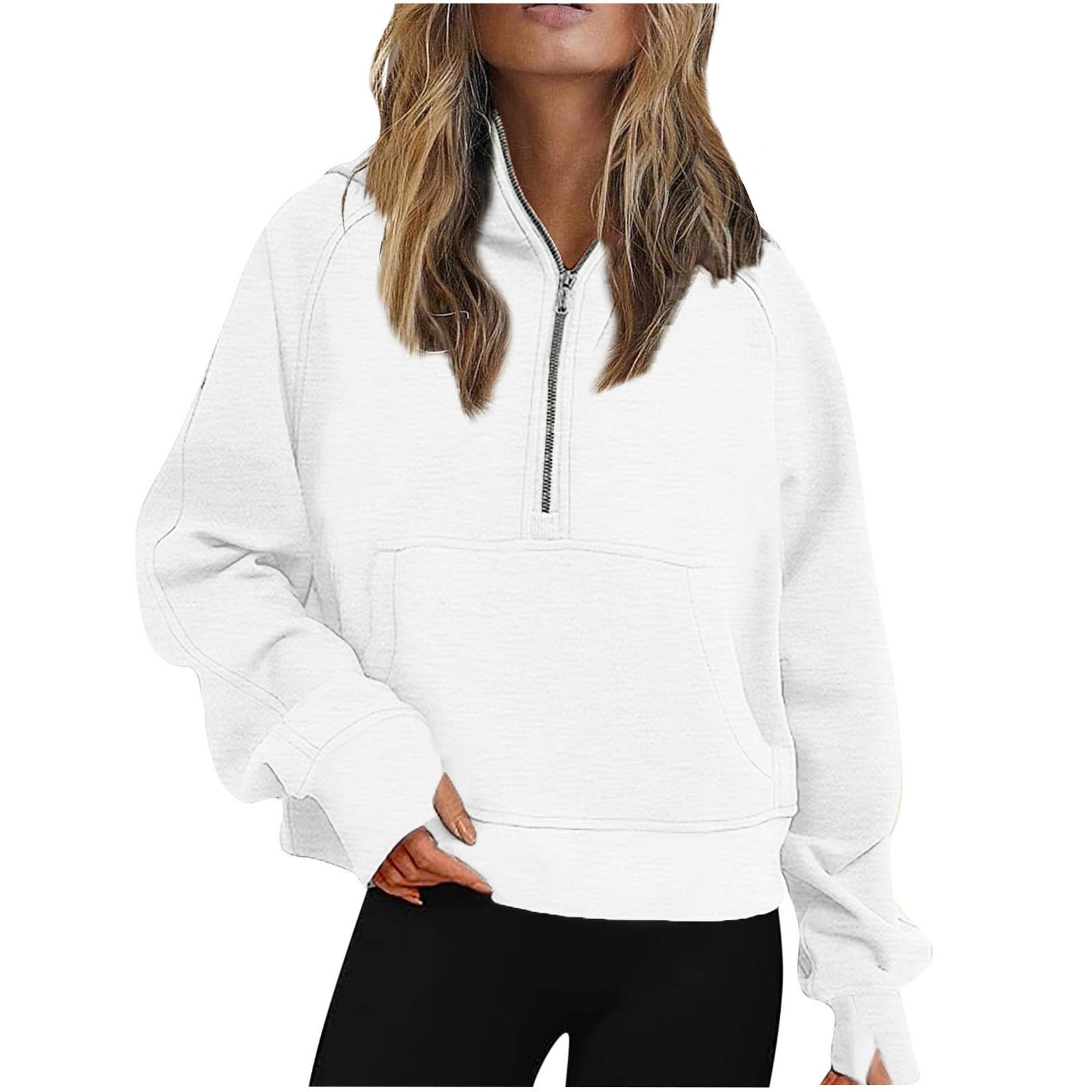 DOLKFUCropped Zip up Hoodies For Women Oversized Long Sleeve Fashion Pullover Casual Lightweight Sweatshirts with Pocket