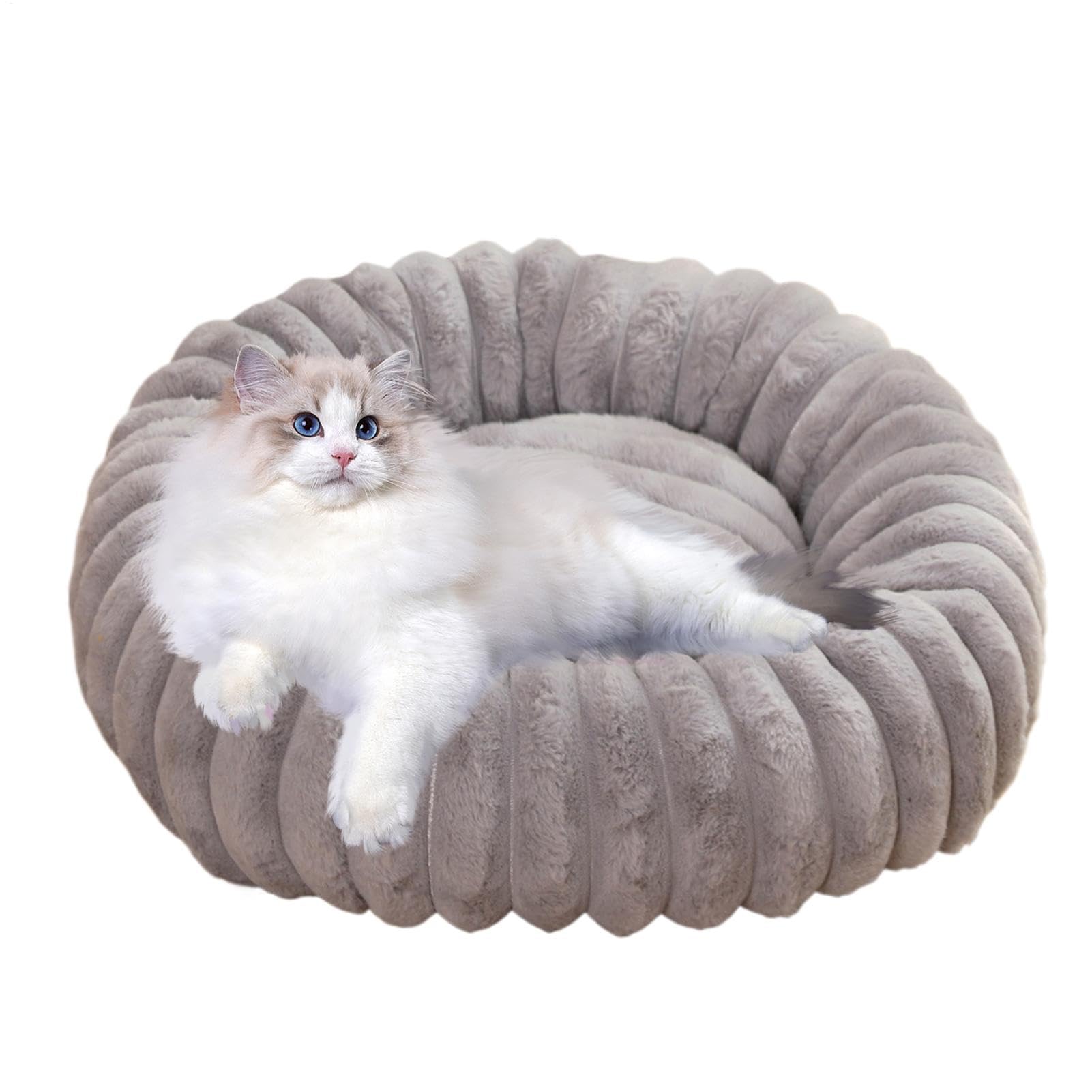 Lit apaisant pour petit chien forme beignet en peluche lavable et antidérapant