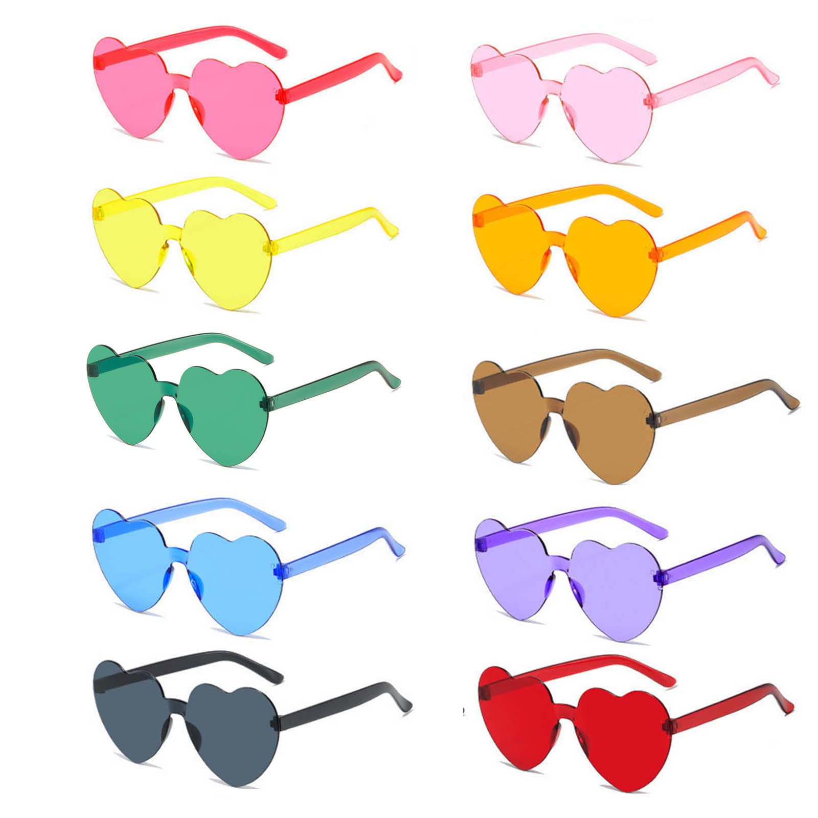 Heart Sunglasses,10 Pack Colorful Love Heart Sunglasses, Stylish  Transparent Frameless Sunglasses for Adults Kids, Birthday Party Summer  Party Fancy