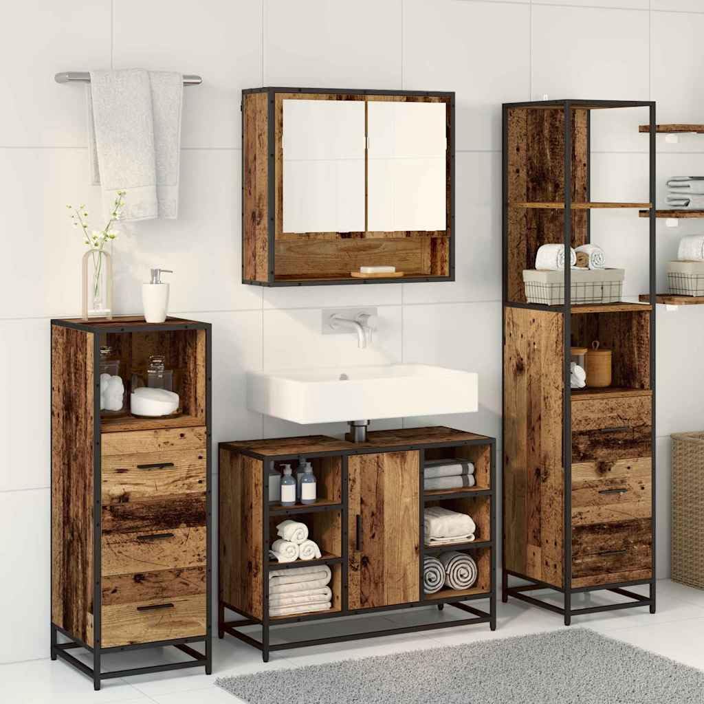 Juego de muebles de baño (3 piezas, madera recuperada)