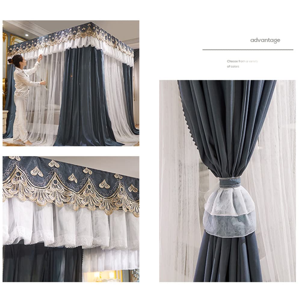 Baldacchino per Letto a 4 Angoli per Letti Queen King, zanzariera per Tende da Letto di Lusso Ricamate in Pizzo con Supporto (Colore : Gray-1, Dimensioni : 150X200cm/59X79in)