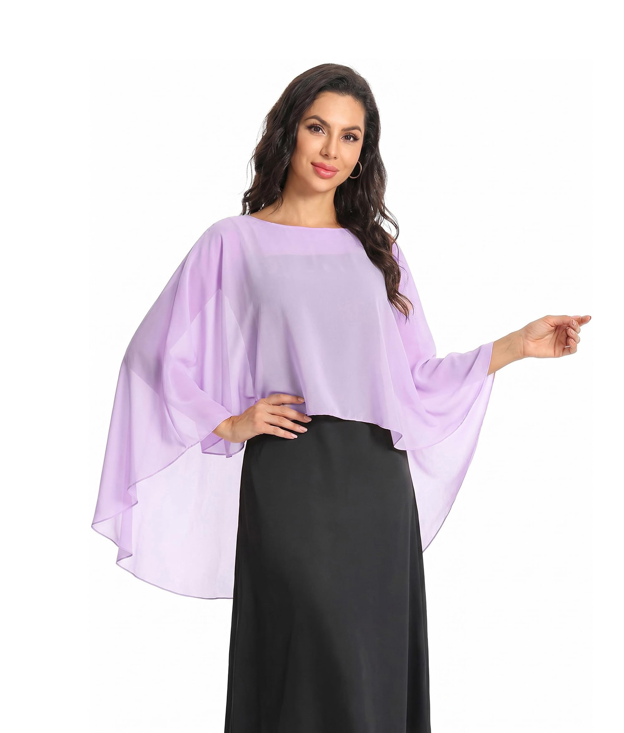 Baoqiya Chiffon Capes Sheer Capelets Long Cape Poncho For Women Plus Size