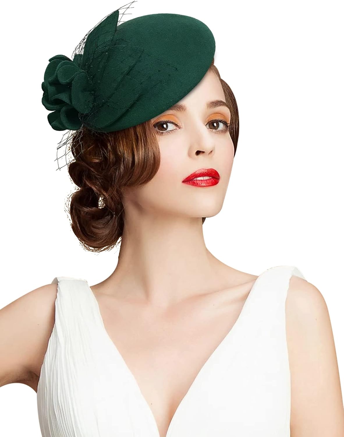 Z&X Vintage 1920s Wool Felt Flower Fascinator Pillbox Hat British Wedding Church Derby Hats for Women Winter Fedoras - Image 4