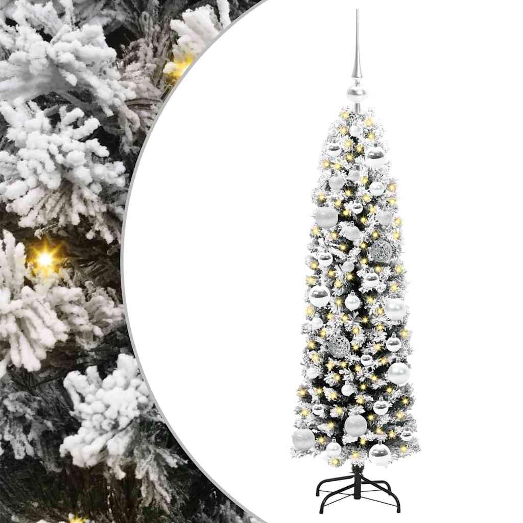 Albero di Natale artificiale, 120 cm, verde, con 150 LED a luce bianca calda e supporto stabile, sottile albero in PVC, per interni ed esterni protetti, decorazione festiva