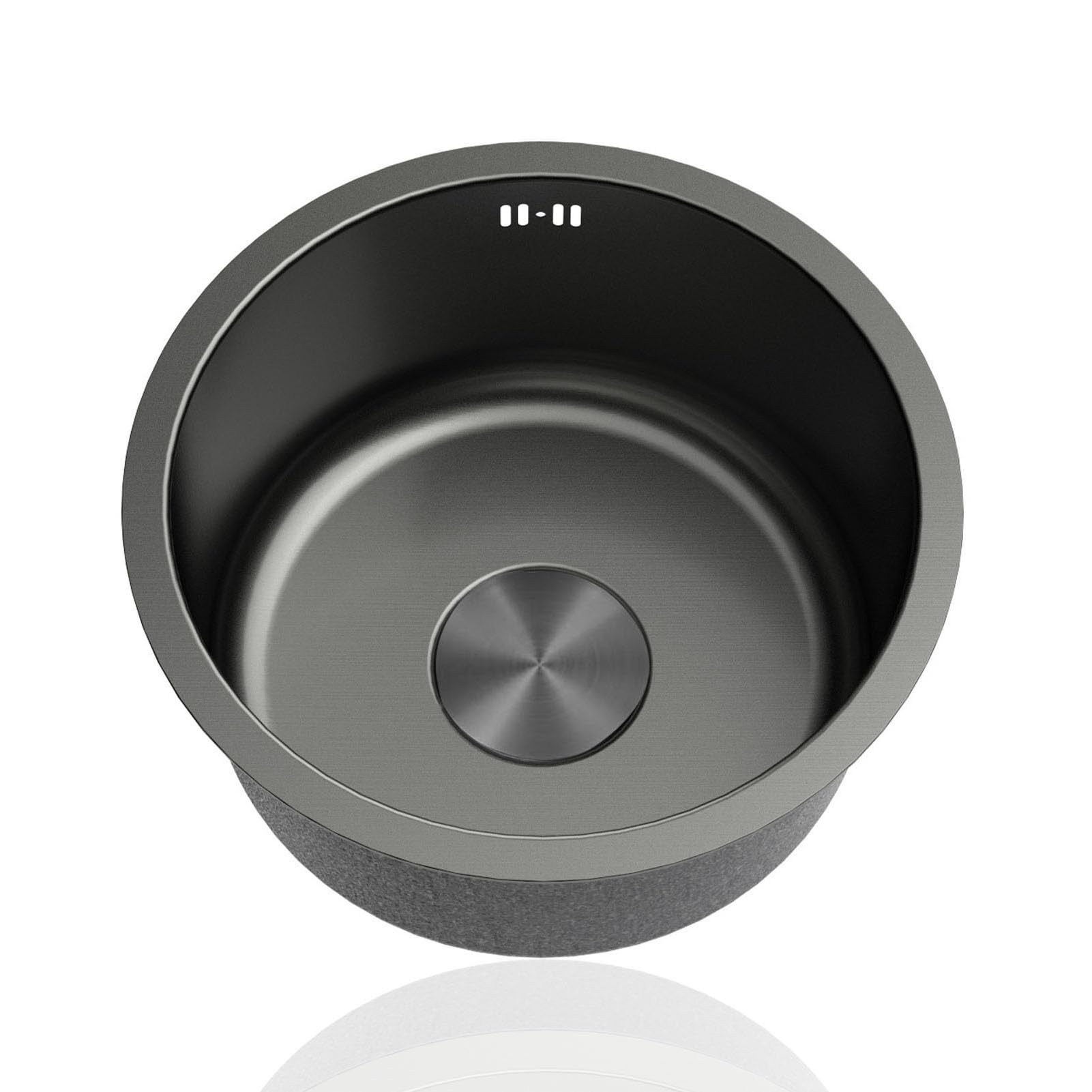 WBJGUOD Small Round Kitchen Sink,Black 304 Stainless Steel Mini Sinks,Single Bowl Sink with Drainer Fittings and Overflow for Bar Restaurant,Undermount Topmount (Ø 36cm)