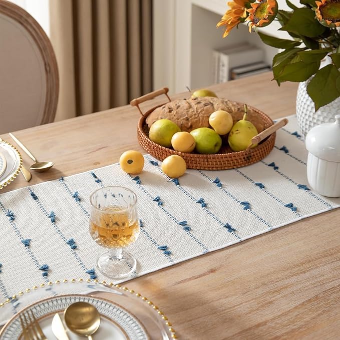 Image of Premium Hand Woven Heat Resistant Cotton 4-6 seatertable Runner|Table Cloth|Table top|Table Linen|Table Decor for Dining Table|Centre Table|Coffee Table|(14*72 inches)|Blue DH|PB 011