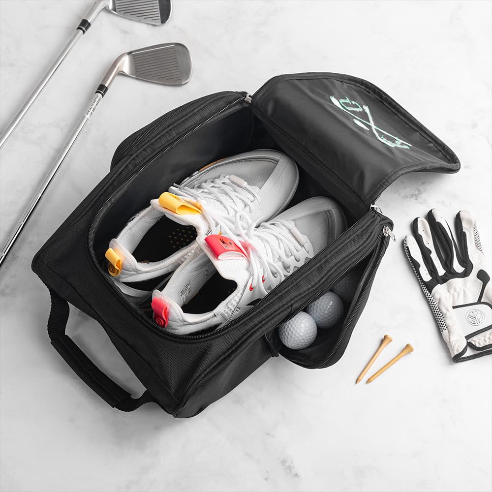 BYFDIY Custom Golf Shoe Bag Personalized Embroidered Name Initial Monogram Golf Shoe Bag Men Women Birthday Gifts For Dad Father Mother Golf Lovers Black Size 12.80 * 9.06 * 5.51INCH