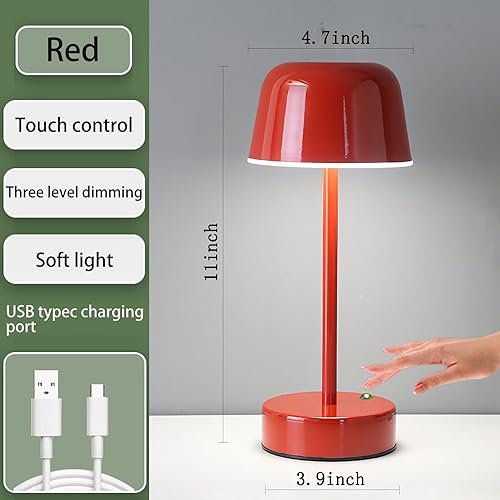 Miniatura 5 de Lámpara de mesa pequeña de hongo inalámbrica recargable, con puerto USB, atenuación táctil de 3 colores, temperaturas de 2700 K, 3500 K, 5000 K,