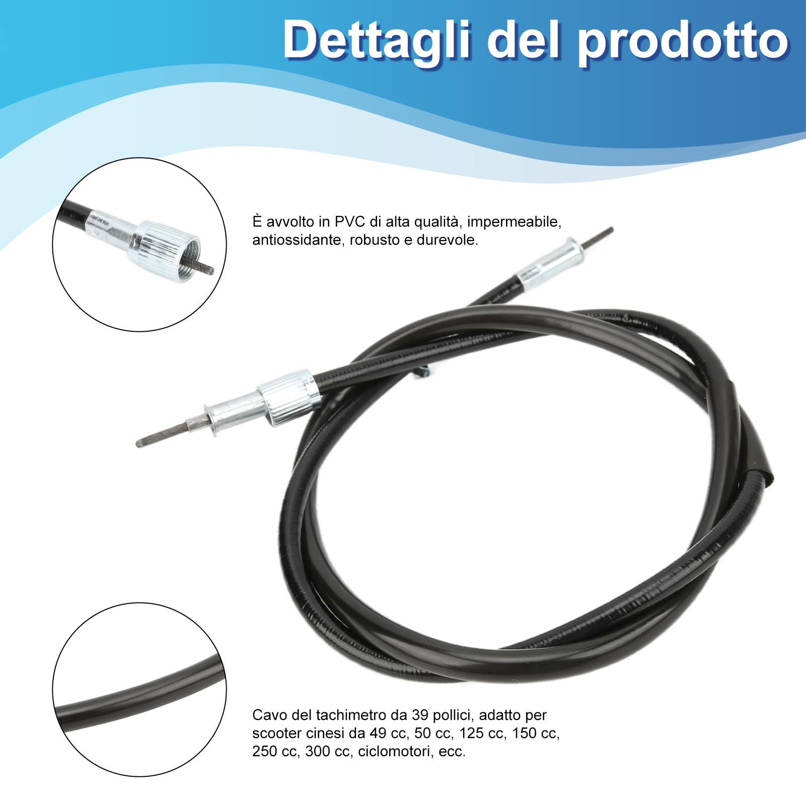 Kabel Prędkościomierza ATV, Skuter 39-calowy Kabel Prędkościomierza M12x1.0 PVC + Drut Stalowy Kabel Prędkościomierza do Chińskich Skuterów 49 Cm3-300 Cm3 Motorowery ATV Gokarty