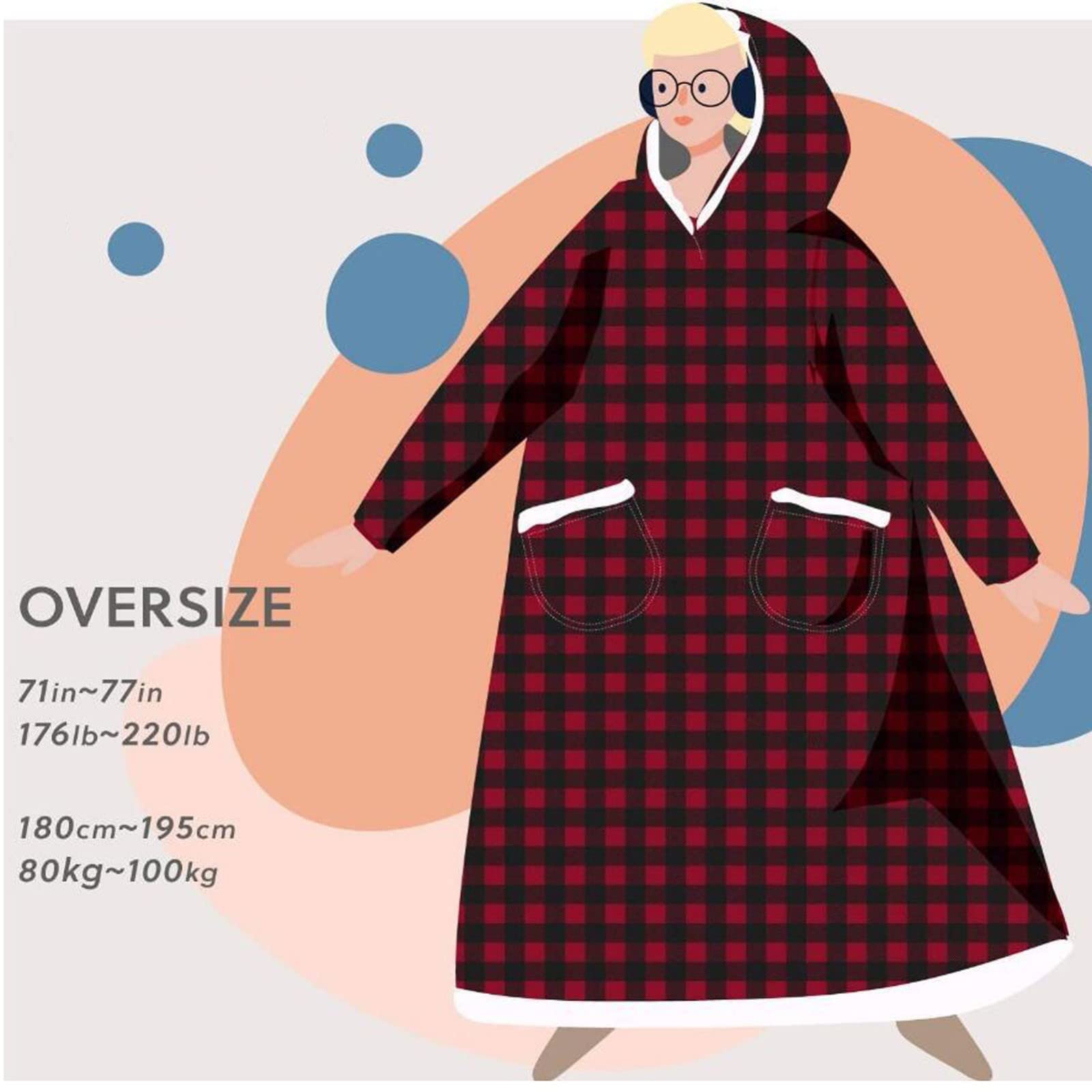Długa bluza z kapturem, koc z kapturem, miękka flanela, unisex, oversize, bluza z kapturem, kobiety, ciepłe, elastyczne mankiety typu sherpa