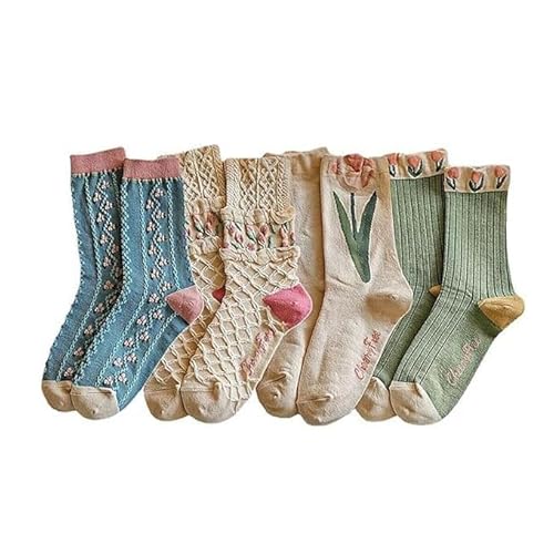 4-Pack Women’s Vintage Floral Cotton Socks – Soft Breathable Crew Socks 100% Cotton Feel, Cute Ruffle Cuff Gift Set AU 6-10 / US 5-9