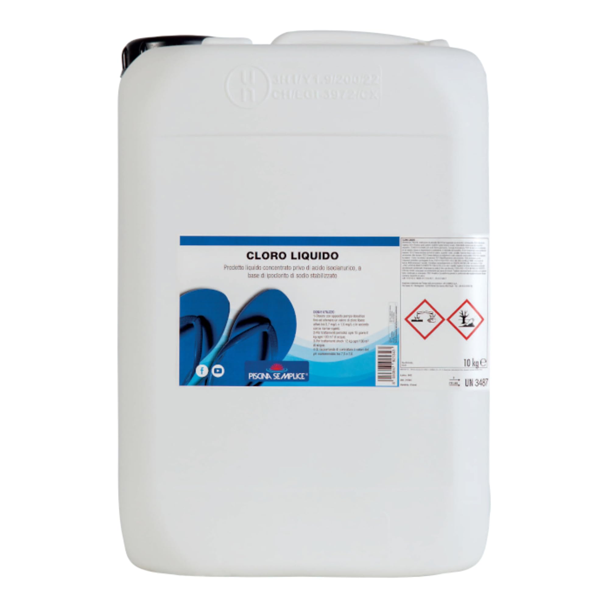 PISCINA SEMPLICE, Cloro Liquido Concentrato Per Piscine, Ideale Per Trattamenti Intensi e Mantenimento Dell'Acqua, Non Contiene Stabilizzante, Libera Cloro Attivo Contro Le Alghe, Formato da 25 Kg