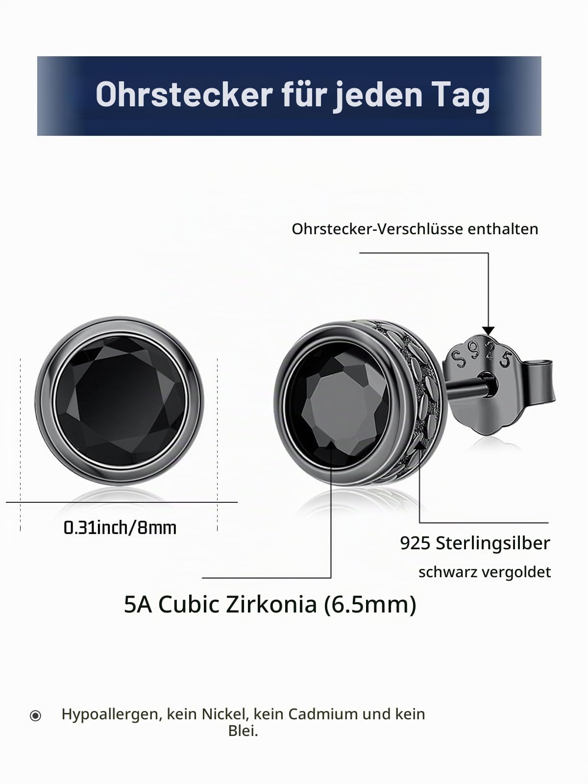 Herren Ohrstecker 925 Sterling Silber