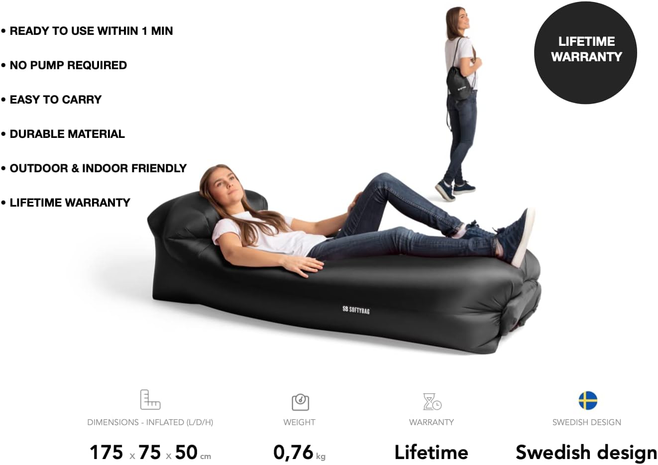 Softybag Original inflatable Lounger Air Sofa, anti Leakage Camping