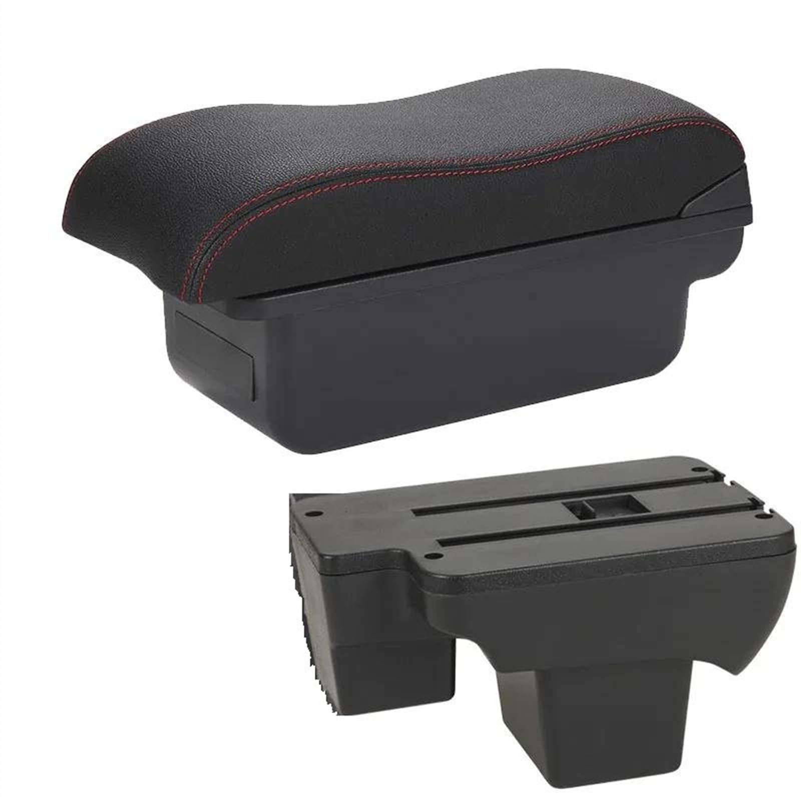 NOHEEU Car Armrest Box 2020-2024 Curved Surface Storage Accessories Leather Dedicated For Polo(C1 Black red NO USB)