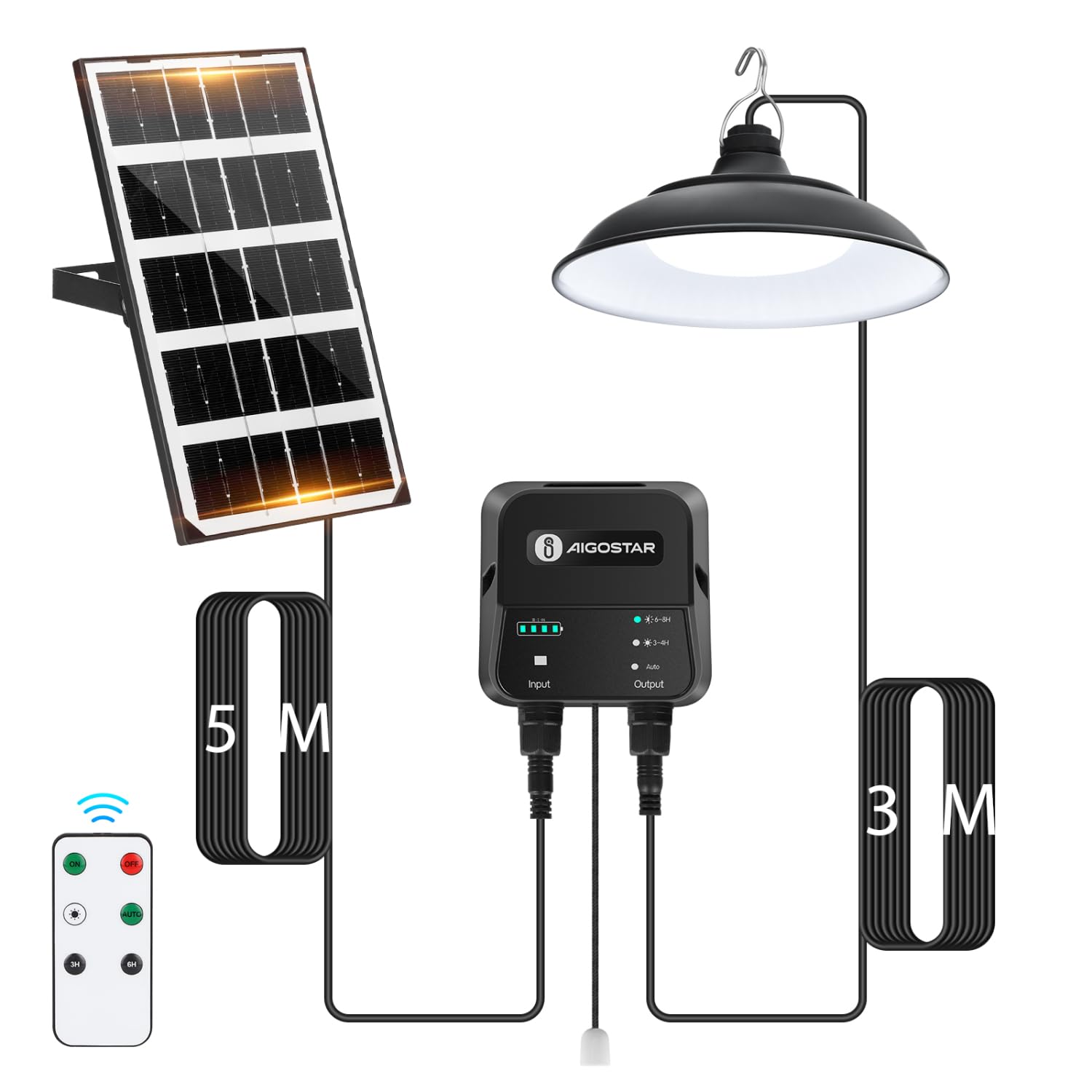 Aigostar Solar-hängeleuchte,8 m Kabel,Solarlampen für außen hängend mit Fernbedienung und Zugseil,3000 mAh,Große Batteriekapazität,IP65 wasserdicht Solarlampe für Innen/Außen,Garten,Camping