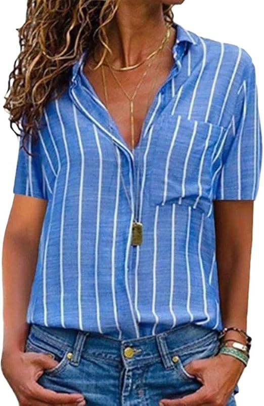 Tunic Blouse Femme Grande Taille - Col V, Manches Courtes, Tissu Lin Respirant, Style Chic Décontracté