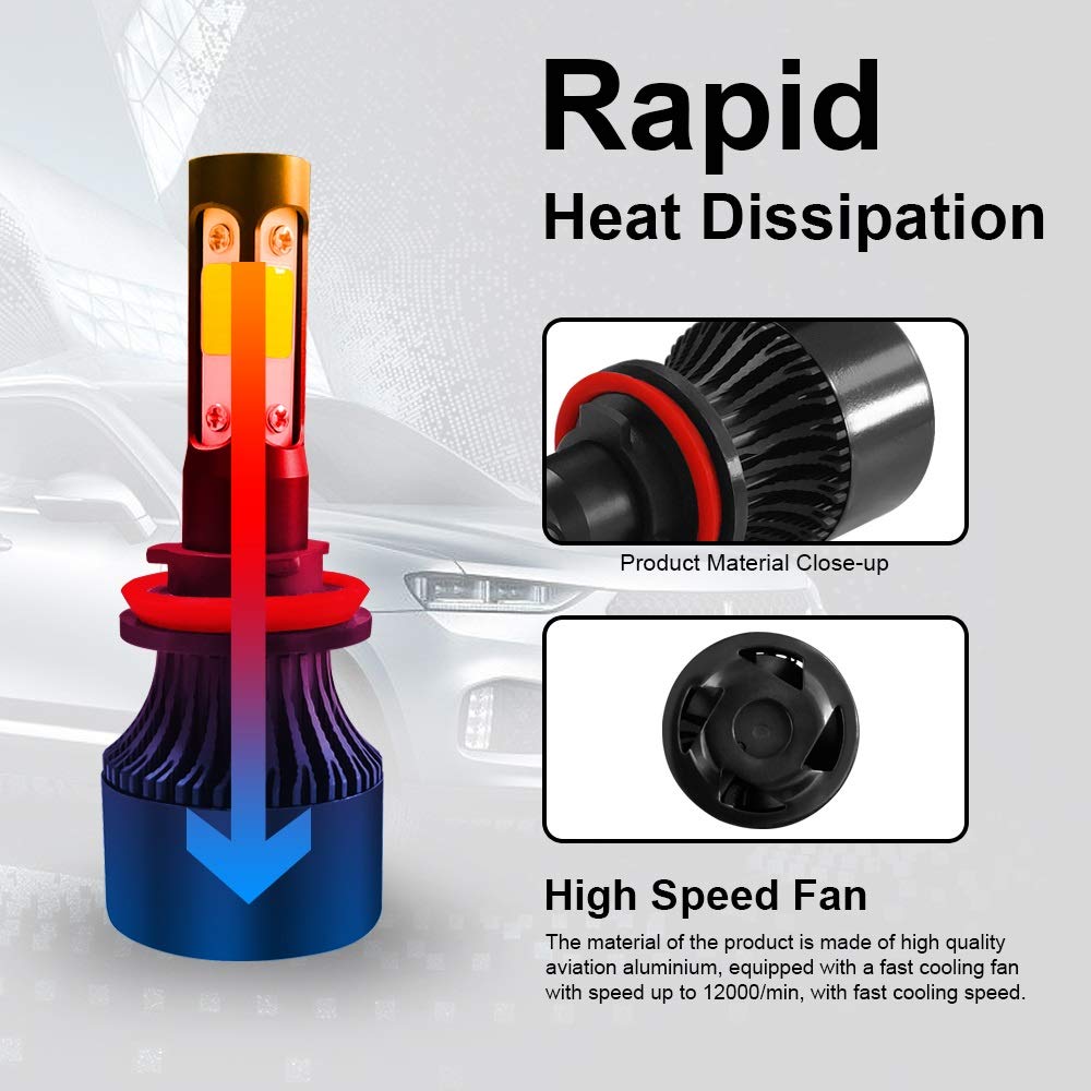 Bulbi per Veicoli a Motore Faro Principale a LED Super Luminoso a 360 Gradi H4 H7 H8 H9 H11 9005 HB3 9006 HB4 9004 9007 H13 Lampada da Auto a Testa Alta Auto 12V, PORTATO Bulbi