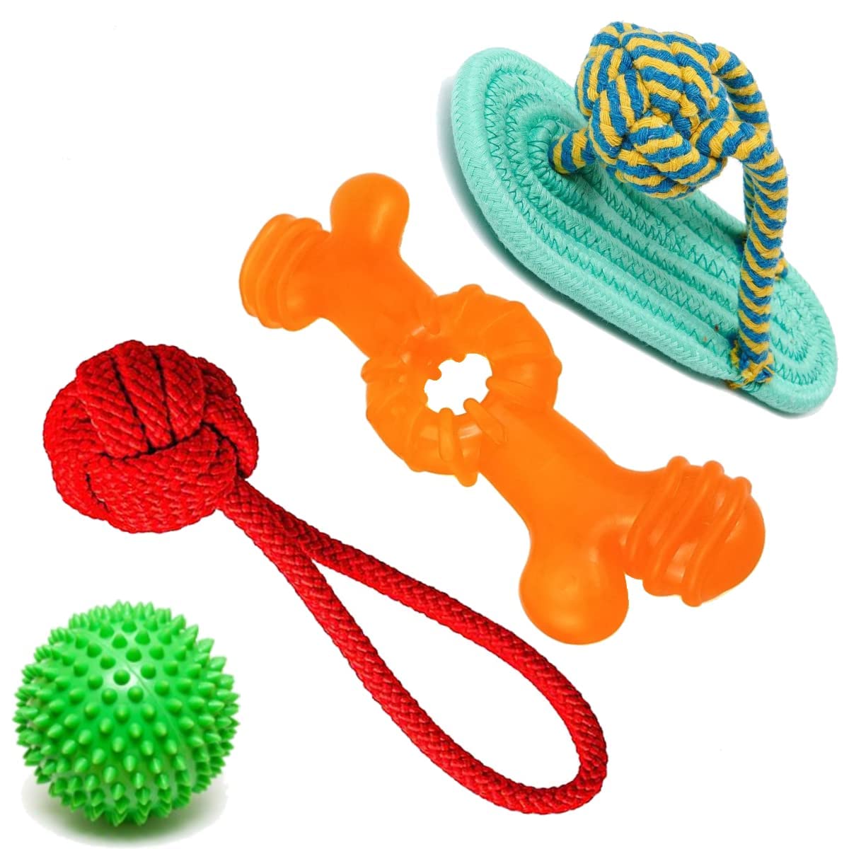 Pet Guard Toys for Puppies + Toys for Small Medium Large Dogs Chew Toys, Rope Toys + Dog Spike Ball Toys + Dog Rubber Hole Bone Toys 4 in 1 Pack (Color May Vary) (B09TW1R943) Amazon Price History, Amazon Price Tracker