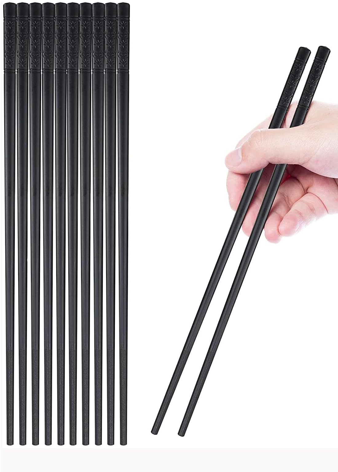 INOVERA (Label) 5 Pairs Fiberglass Reusable Non-Slip Chopsticks for Sushi, Noodles, Fried Rice (24 Cm, Black)