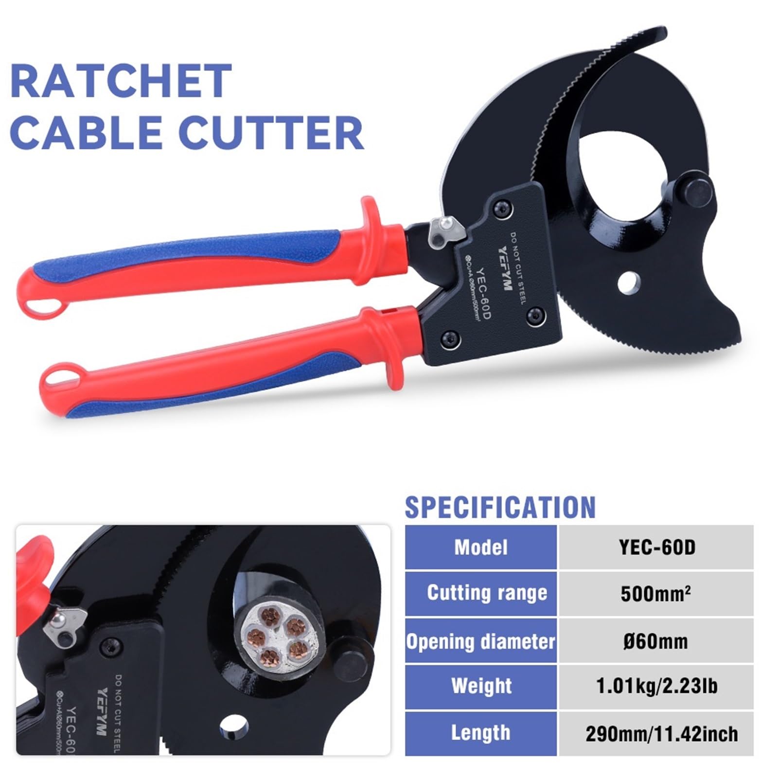 Alicates for cortar cables/alicates for cortar cables, manuales, trinquete, de uso especial, YEC-60D máx. 500 mm²