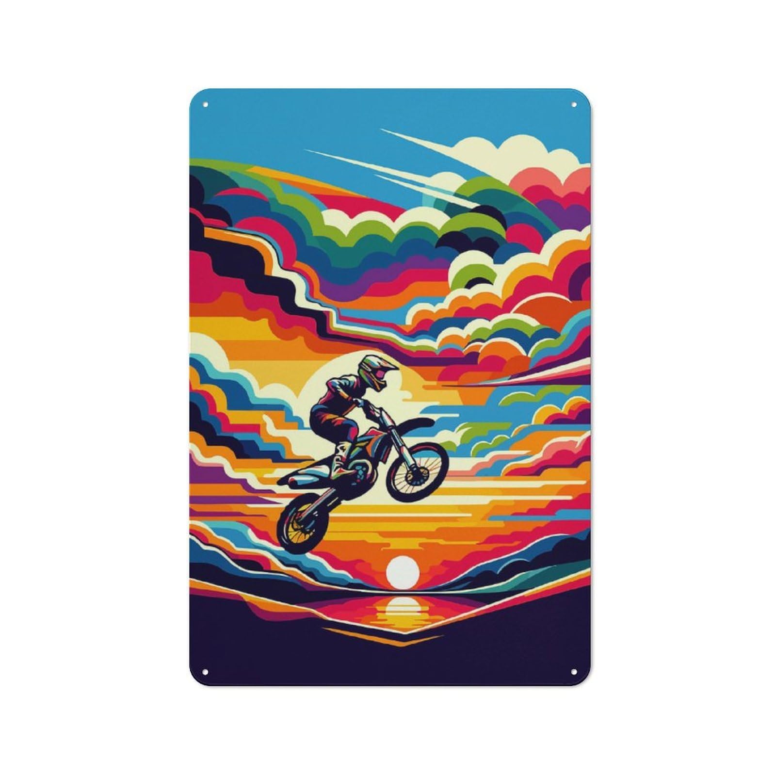 Junmoney Motocross Sunset Wpap Metal Wall Sign 30X20cm Featuring For Café Or Restaurant, For Vintage Wall Decor Fans, For Metal Sign Collectors