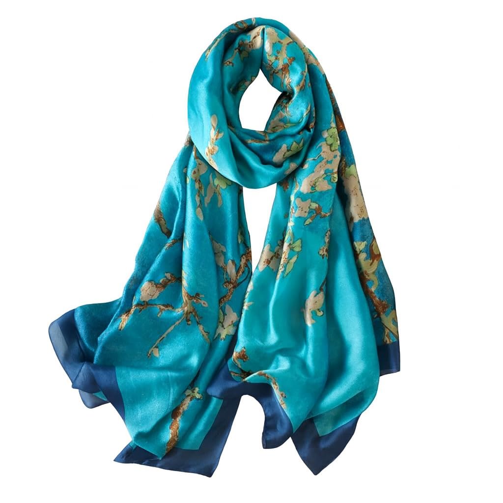 Trillion London® Spring Collection | Blue Floral Silk Neck Scarf For Women | Ladies Lightweight Scarves | Shawl Wraps | Suitable for Daily Life, Gifting | Smooth Soft Finish | Size - 180cm*90cm