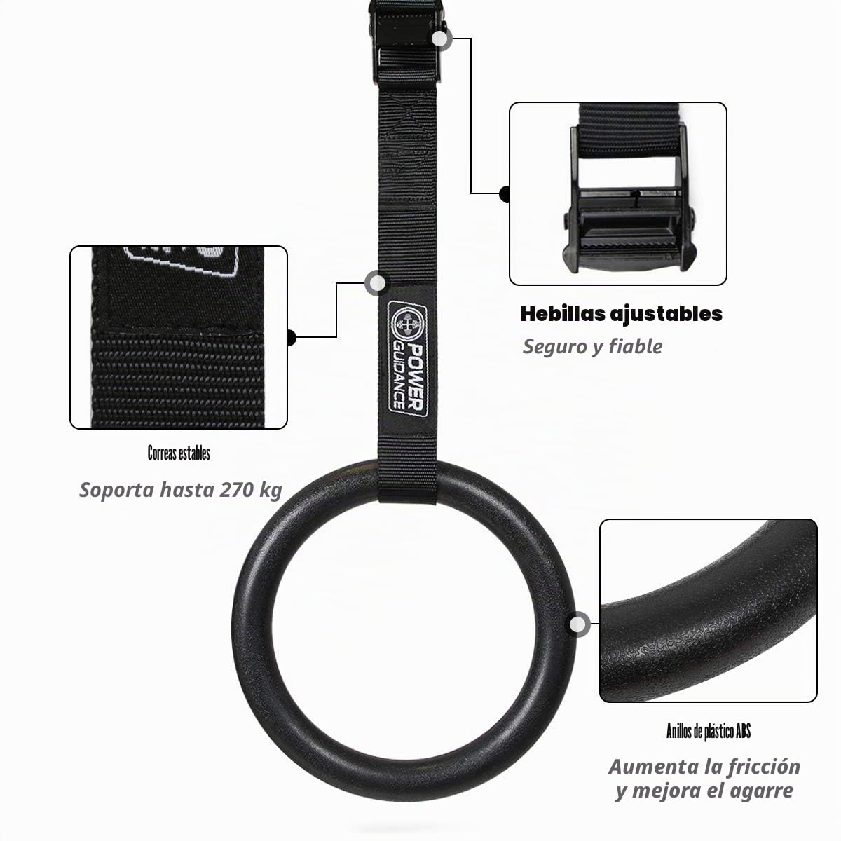 POWER GUIDANCE Anillas de Gimnasia Olímpico Profesional con Hebillas Ajustables para Entrenamiento