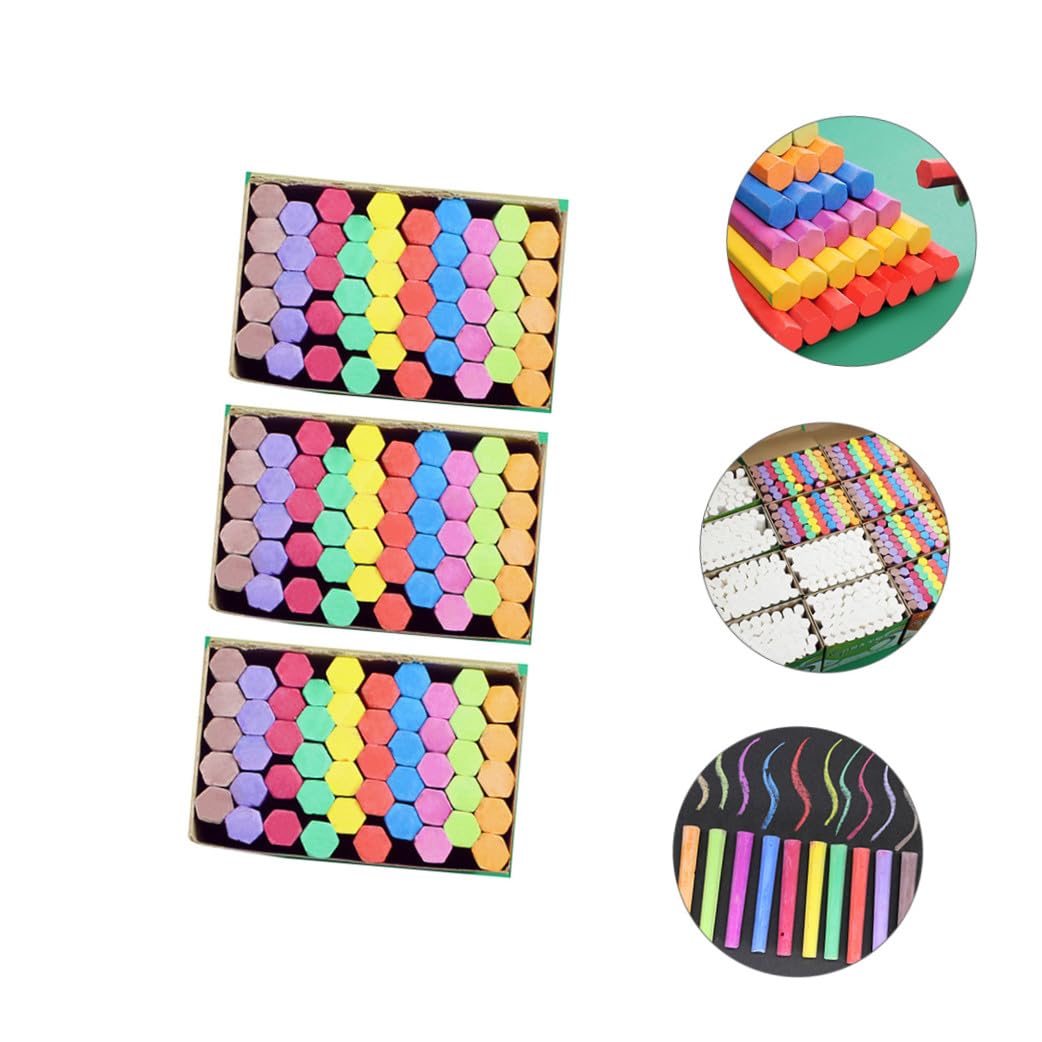 Housoutil Craies Colorées sans Poussière Écriture Lisse en Gypse 3 Boîtes Hexagonales pour Tableau Noir pour École et Maison