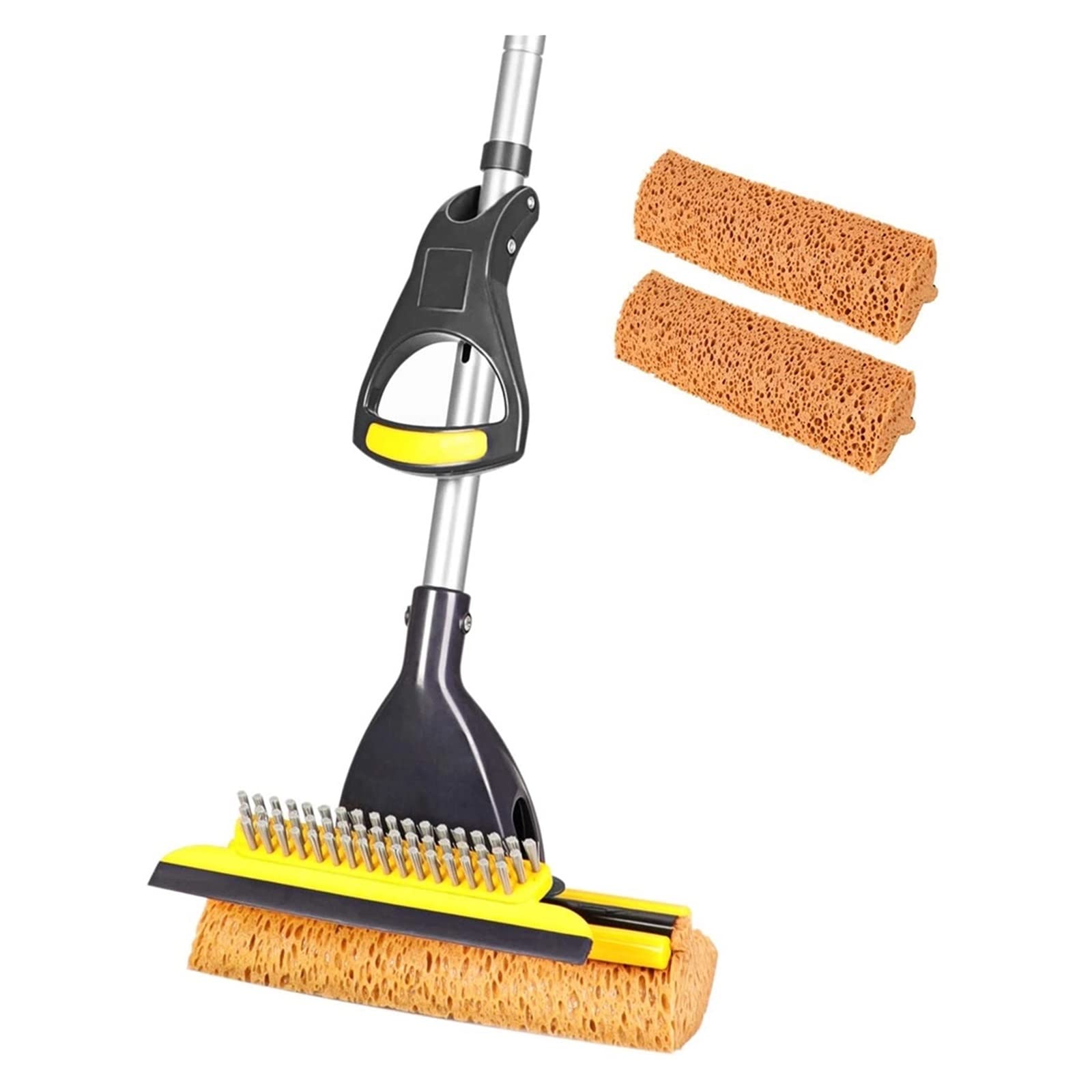 yaoqijie Mop gąbczasty z ściągaczką i wysuwanym teleskopowym domowym zastosowaniem komercyjnym do czyszczenia garażu łazienkowego z płytek lasting (Color : 2 Mop Heads)