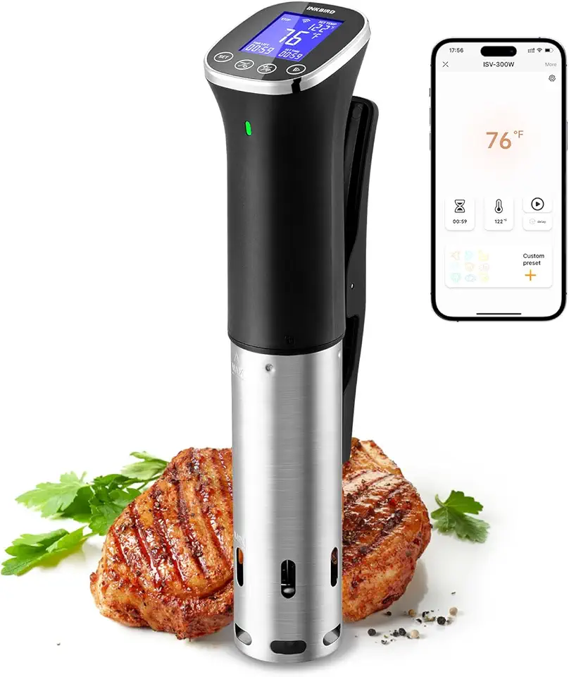 Inkbird WIFI Sous Vide Cooker ISV-300W, 1000 Watts Sous-Vide Machine with 14 Preset Recipes, 3D Fast-Heating Thermal Immersion Circulator with Timer (ISV-300W)