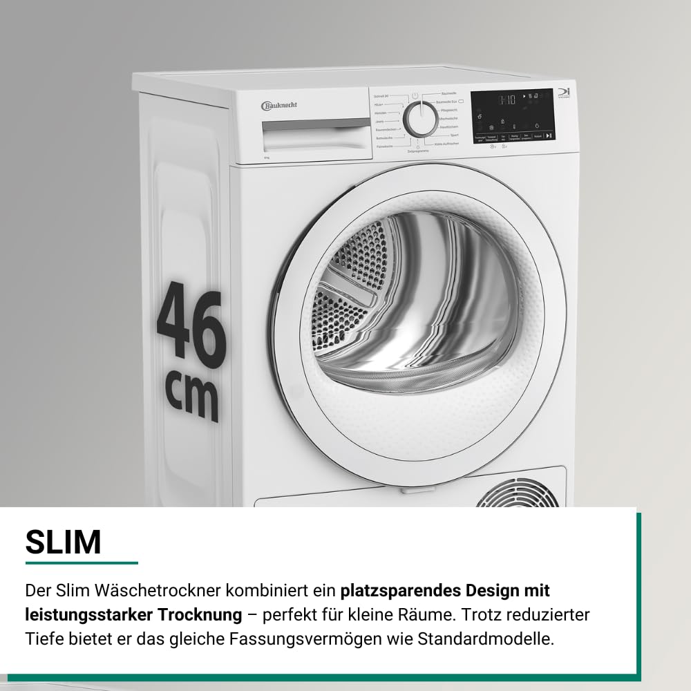 Bauknecht BD 8D WWS Wärmepumpentrockner / 8 kg/EEK A++ / Precision Dry - Intelligentes Trocknen/Inverter Motor/Slim - extra schmal/Trommelbeleuchtung