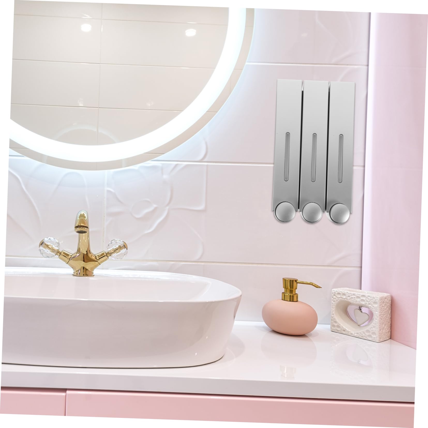 Dispenser Sapone da Muro Manuale a 3 Scomparti, Argento, Abs e Pvc, Design a 3 Teste, per Doccia e Bagno, Ricaricabile
