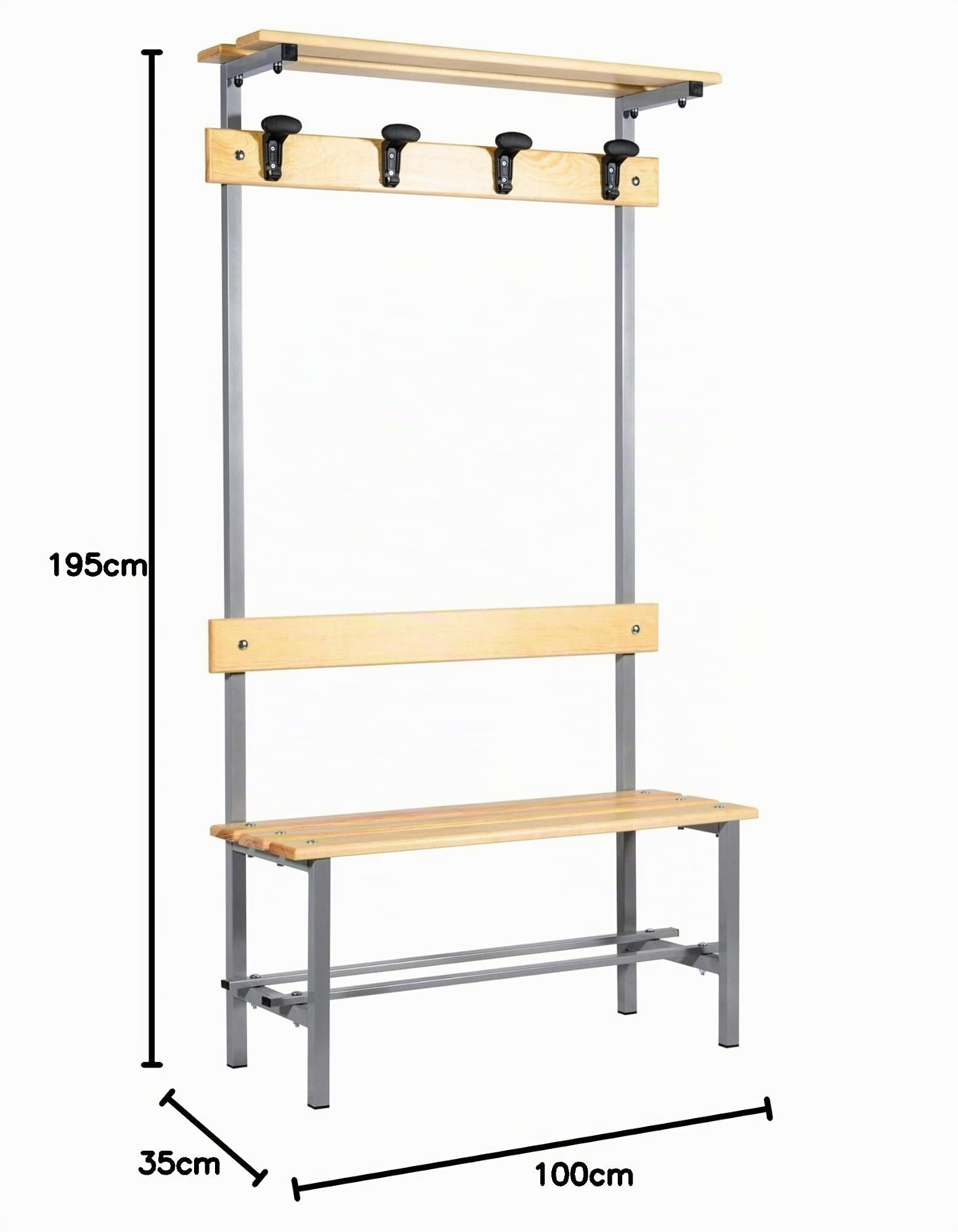 STRIKE Panca Spogliatoio Completa- Appendiabiti, Poggiascarpe e Poggiaborse in legno ed acciaio. 100% Made in Italy (100 cm)