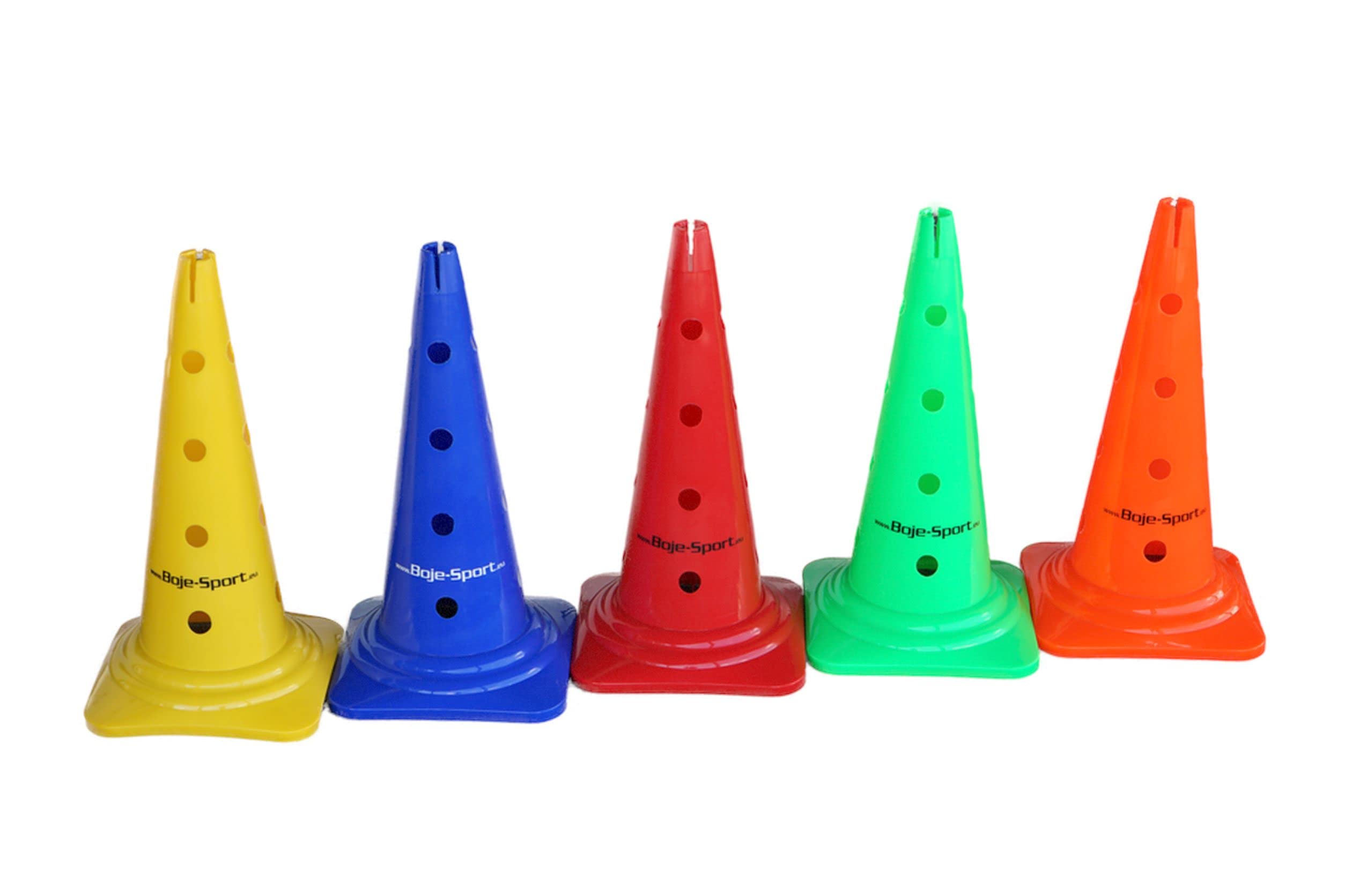 5er Set Mehrzweckkegel mit Loch - Premium - 50 cm je 1x in der Farbe: rot, gelb, blau, grün, orange - Kombi Kegel Lochkegel Kegelhürde