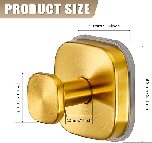 Miniatura 8 de Ganchos de ventosa para ducha, ganchos de baño reutilizables para toallas, batas y lufa, montaje sin taladro en cocina, paredes, metal, vidrio, Oro