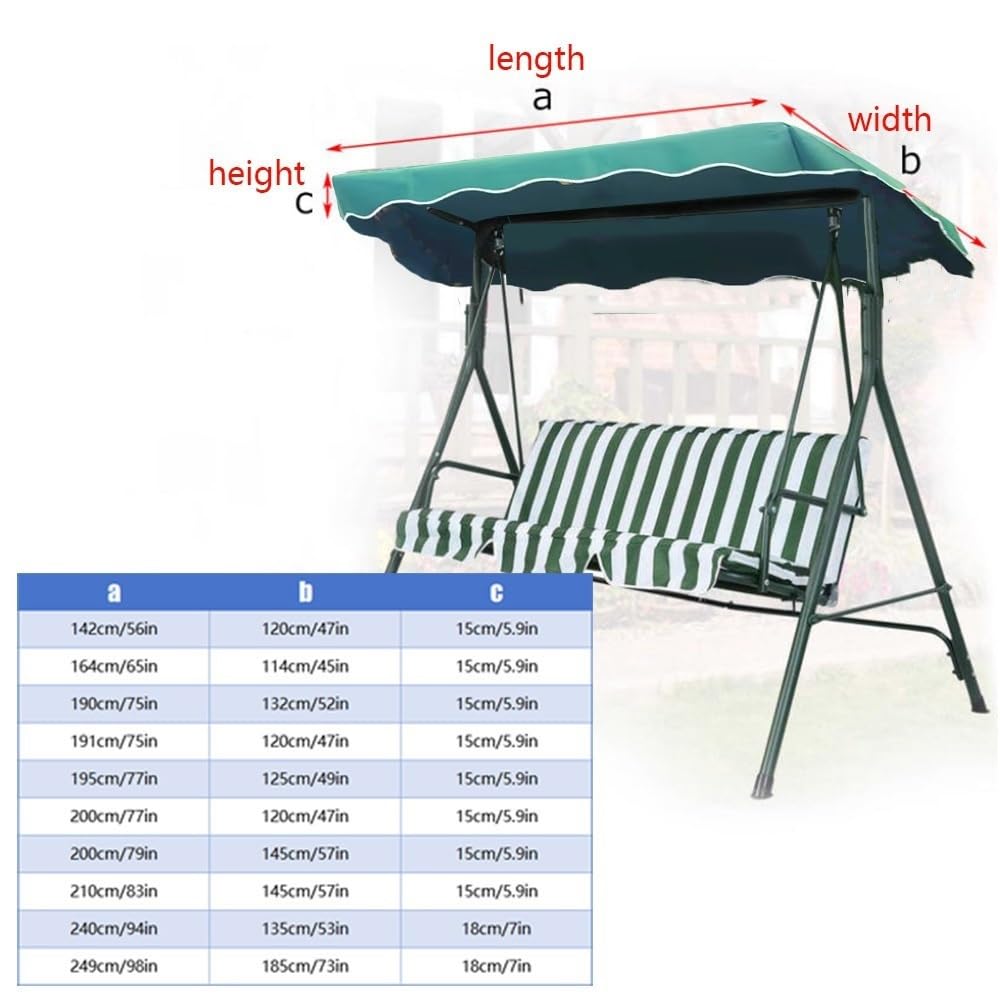 Toile De Rechange pour Balancelle De Porche Toit De Balancelle De Jardin Exterieur À 3 Places Universelle Toit De Balançoire pour Balancelle(Dark Green,249x185cm/98x73in)