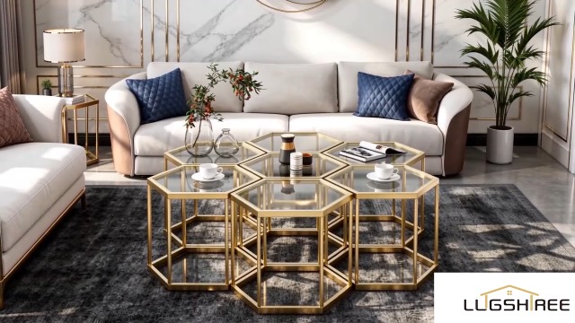 Amazon.com: LUGSHIREE Hexagonal Modular Coffee Table, Gold Plated