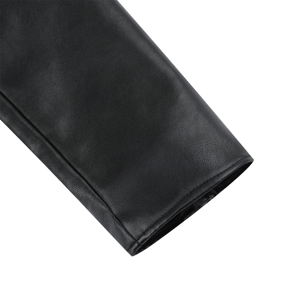 Sliktaa - Chaqueta de piel sintética ecológica de invierno con un cuello alto, de entretiempo, tipo motero, piloto, cremallera, informal, cuero, fresco, clásico, Negro D, XXL