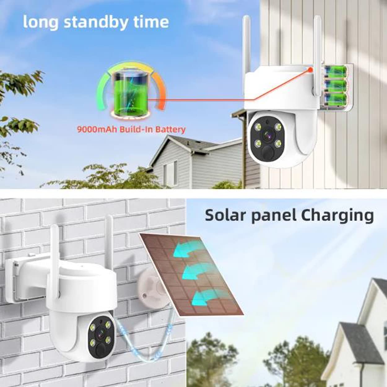 Kit di telecamere di sicurezza a energia solare WiFi wireless a 8 canali con monitor NVR, sistema di telecamere di sorveglianza solare da 4 MP con rilevamento di movimento, con disco rigido 2T