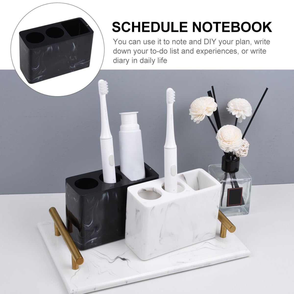 Soporte de Resina Negro para Cepillos de Dientes Estante para Pasta, Organizador Elegante para Baño Que Mantiene Limpio y Ordenado el Tocador