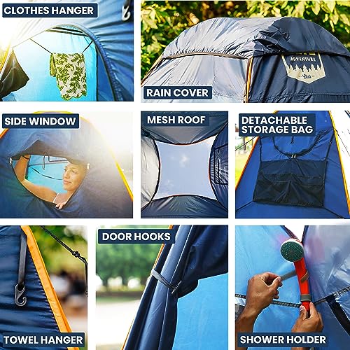 Camping Shower Tent With LED Sensor Light 6.23 ft - Large Easy Pop Up Privacy Tent for Beach Changing and Outdoor Shower Enclosure (Blue With Accessories) - Image 4