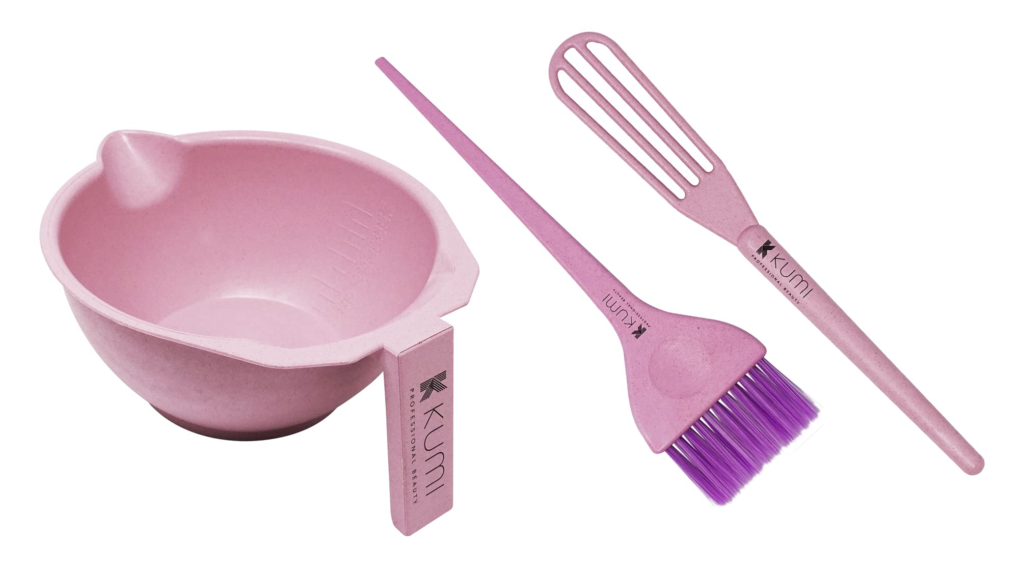 Kumi Wheat Eco-Friendly Pink 3 Piece Tint/hair dye Set - Non-Slip Bowl, Large Brush & Whisk, this hair dye bowl and brush kit is ideal for professional or home use. Ideal home kit.