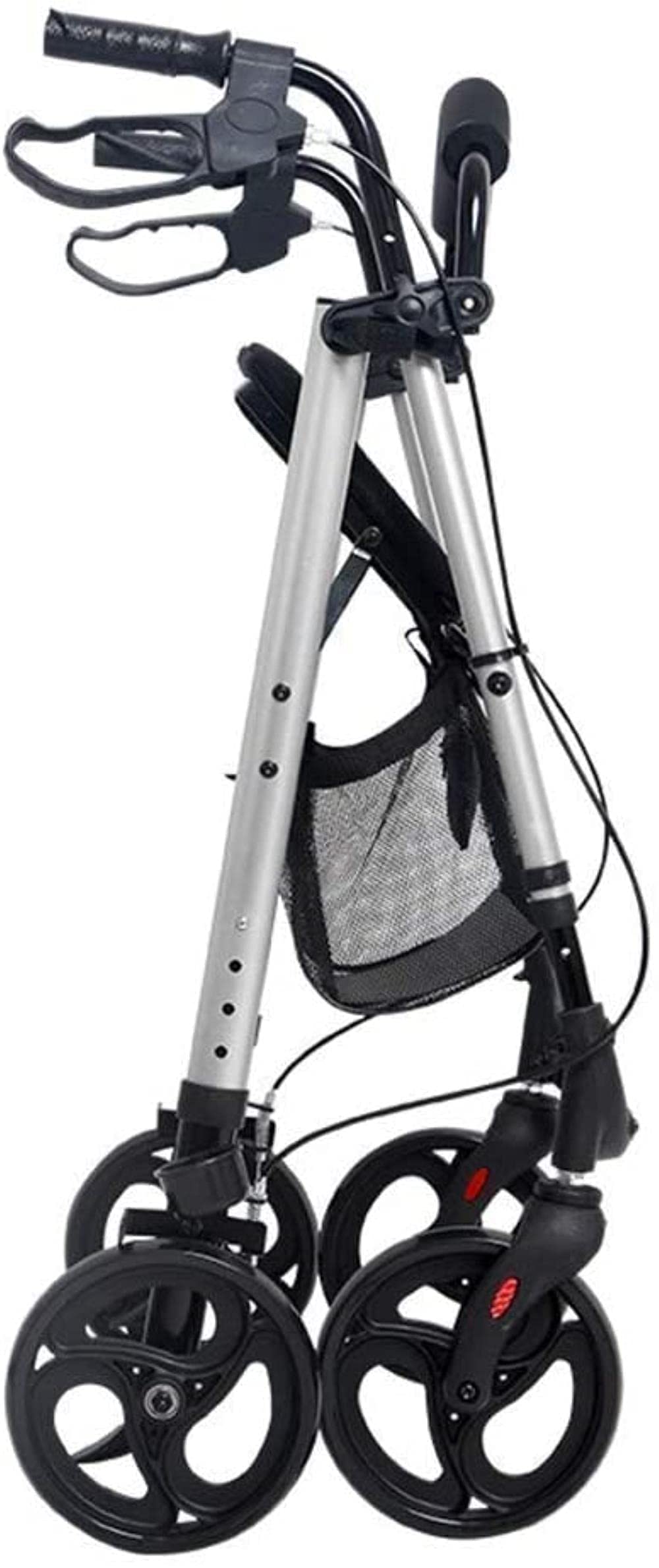 Rollator Walker 4-kołowy chodzik/Rollator z pętlowymi hamulcami ręcznymi Składany, lekki czterokołowy wózek z poduszką do siedzenia i koszem na zakupy, Chodzik dla osób starszych, Tęsknota za