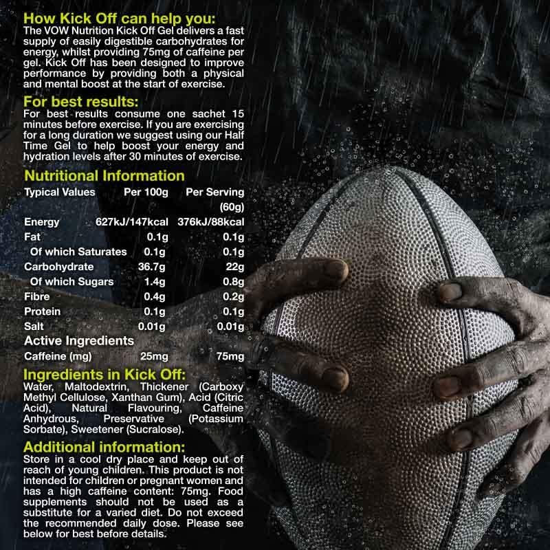 Vow Kick Off x 12 60g Energy Gels with 75mg Caffeine, 22g Carbohydrates