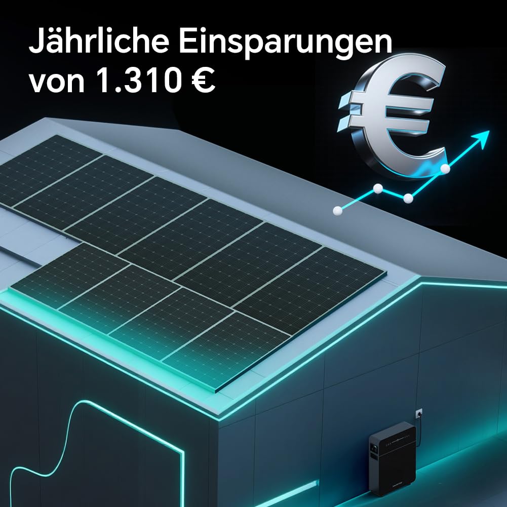Marstek Venus E 3.0 Balkonkraftwerk mit Speicher: AC Gekoppeltes Energiespeichersystem mit Zähler, 0% MwSt, 5.12kWh LFP, 2,5kW PV-Eingangsleistung/Ausgang, Erweiterung bis zu 15,36kWh, Plug&Play