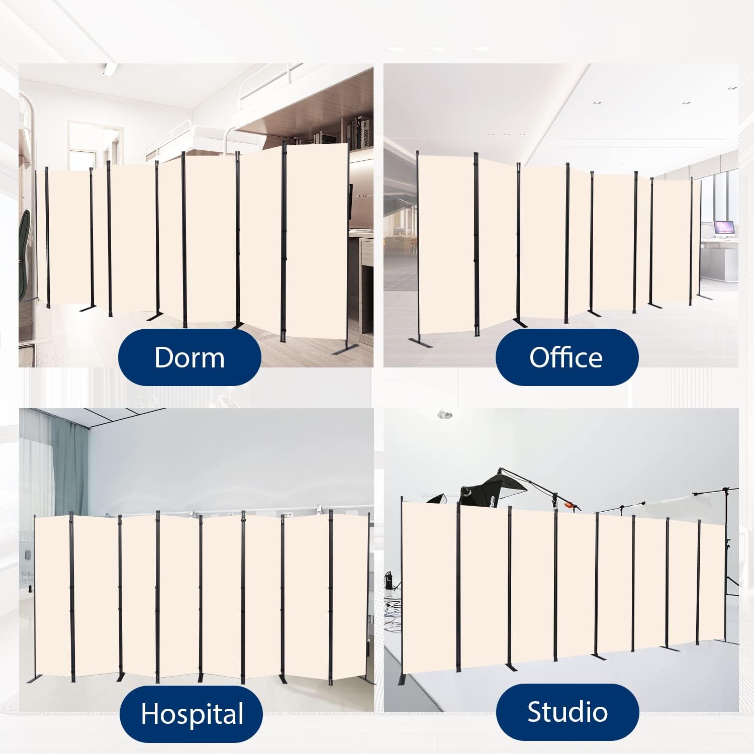 8 Panel Wide Room Divider Wall Screen for Room Separation,176''W x 71''H | Anti-UV & Non-see Through Fabric Screen,Flexible Dual-way Hinges,Large Freestanding Room Partition for Bedroom,Office Indoor