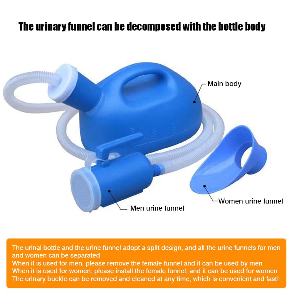 Urinoir Portable Unisexe 2 Litres - Étanche, Avec Tube Long Et Adaptateur Femelle - Pour Voyage, Lit, Fauteuil Roulant, Incontinence