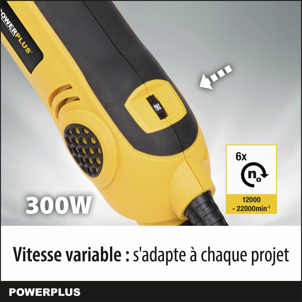 Powerplus Ponceuse Delta POWX0490 - Ponceuse Triangulaire 300 W, 3 Feuilles de Papier Abrasif et Adaptateur d'Aspiration